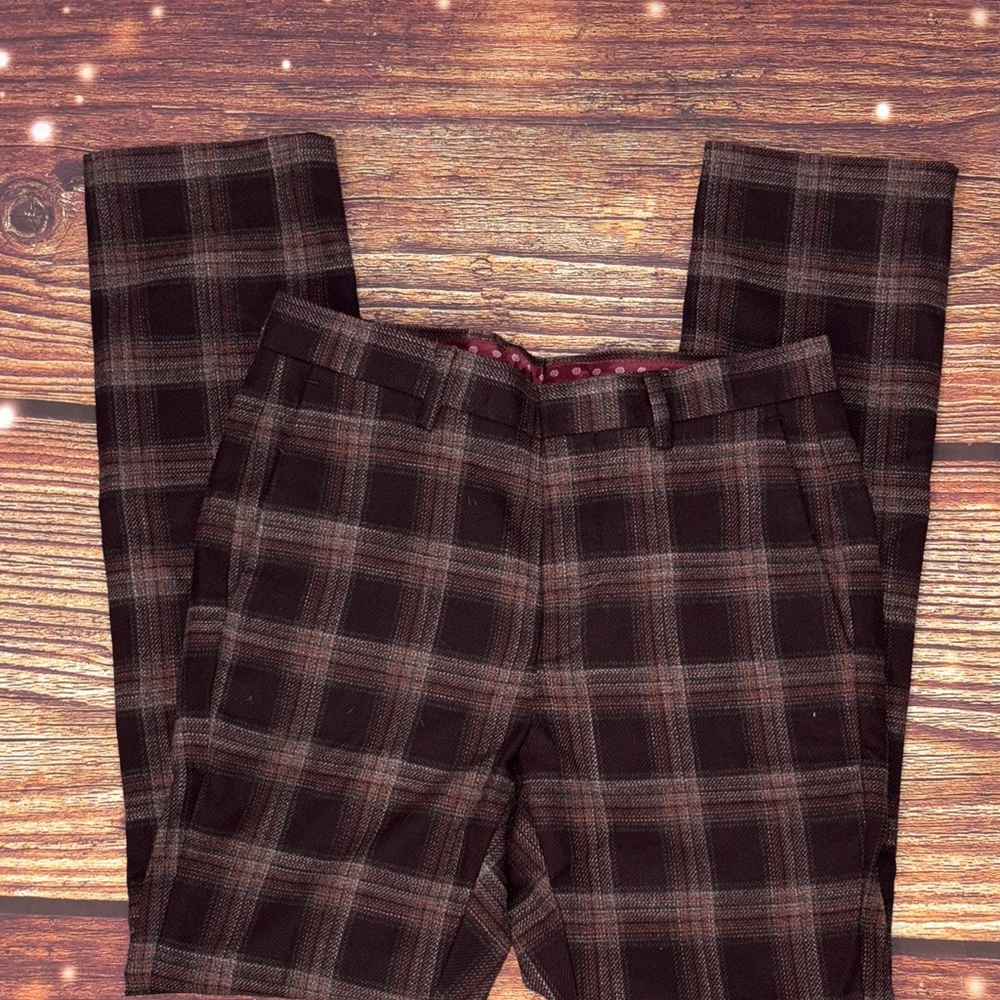Murano Checkered Chinos - Dark Brown and Burgundy